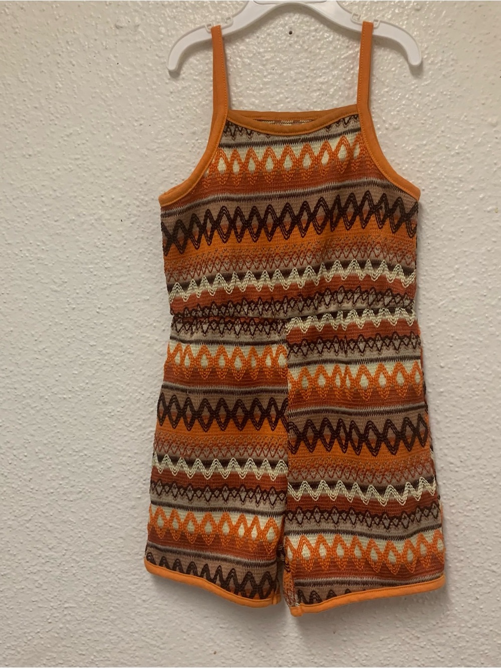Girl’s Size 6 boho geometric-print knit romper Orange Shein